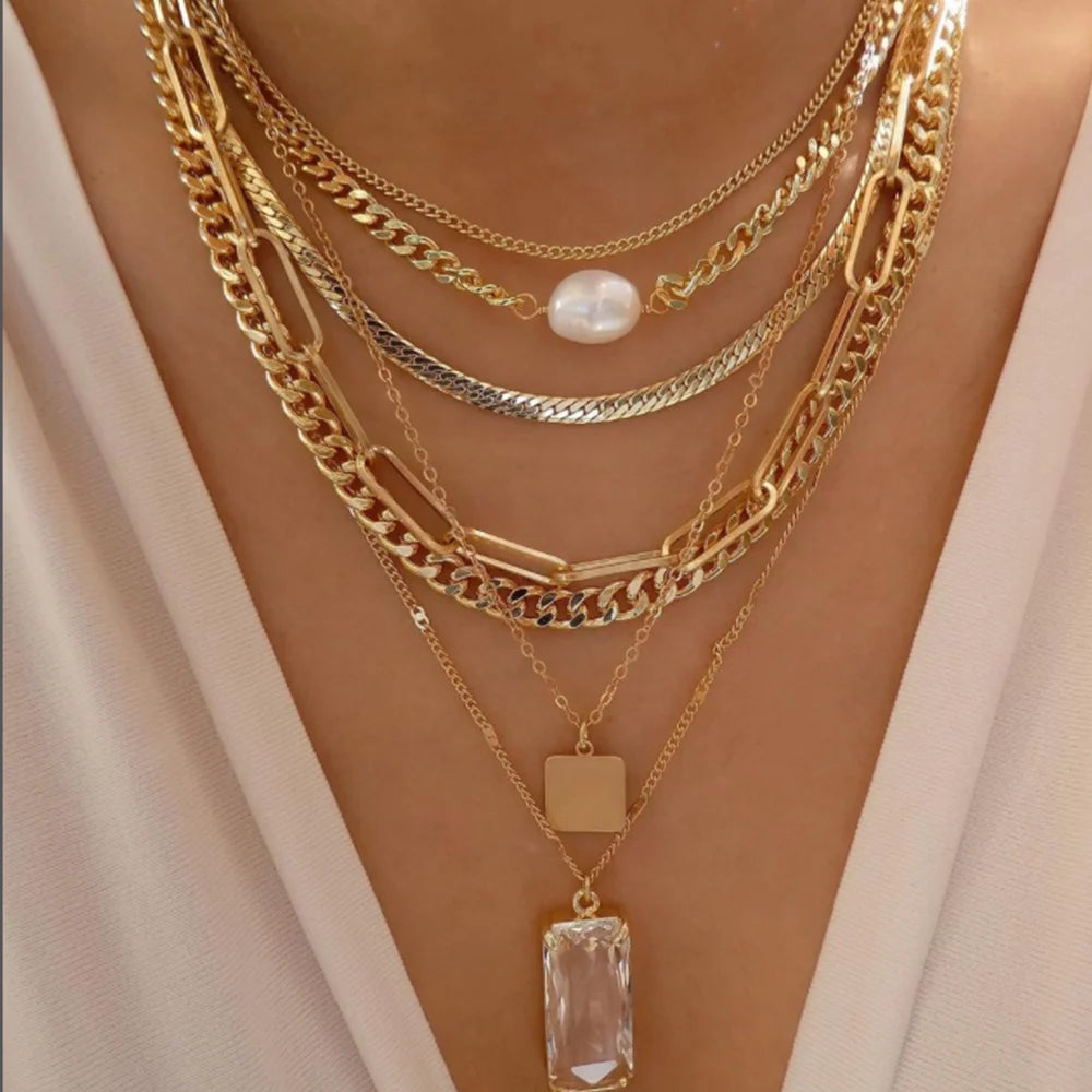 Celestia Layered Pearl & Cross Necklace Set