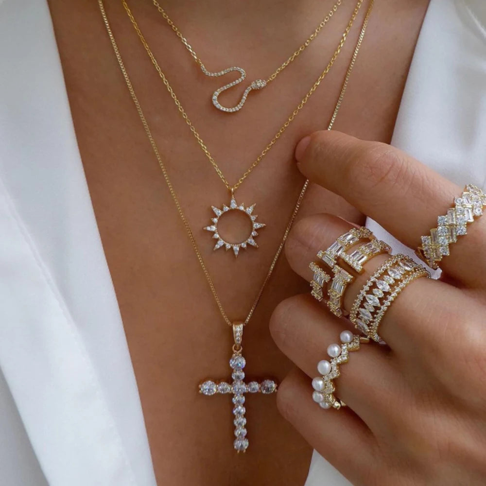 Celestia Layered Pearl & Cross Necklace Set